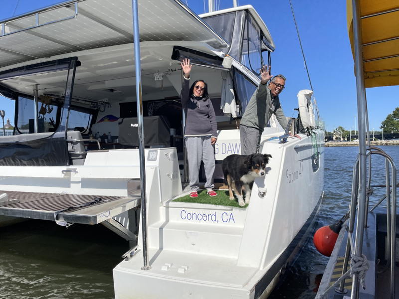 It's a long way from Concord. They've been waving farewell since 2019 aboard their Fountaine-Pajot Saona 47 cat Rising Sun. 