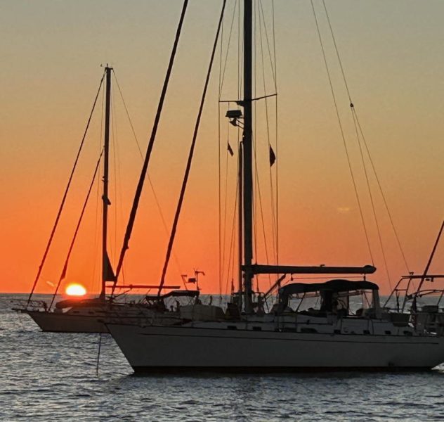 Sunset at anchor in Bahia Santa Maria. 