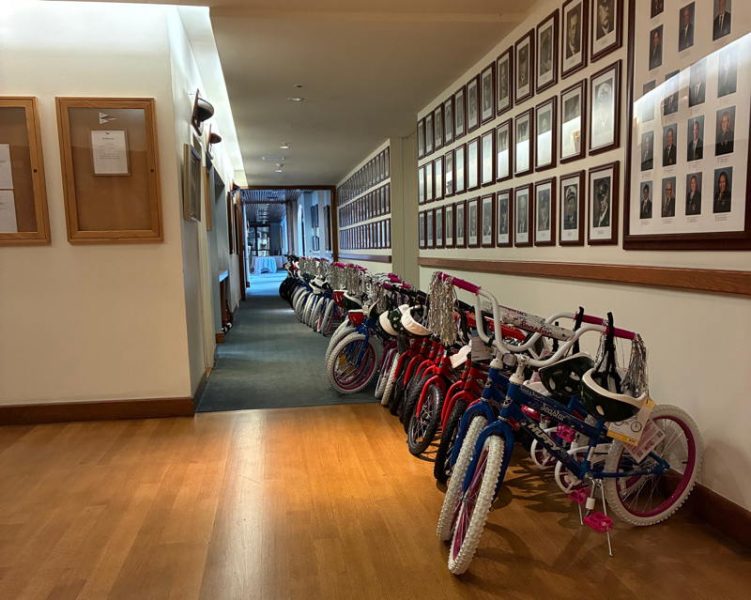 New bikes at the St. Francis Yacht Club being donated to the San Francisco Fire Department. 
