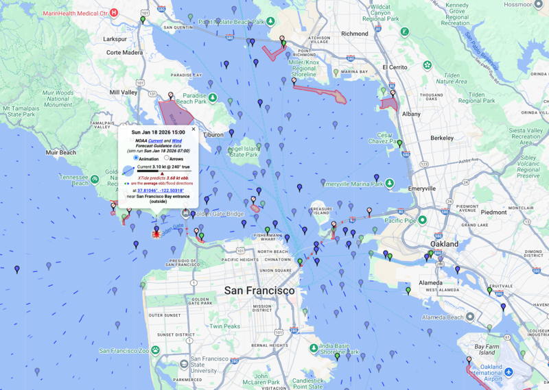Terrific active tool to see current predictions. Produced by BASK - Bay Area Sea Kayakers. 