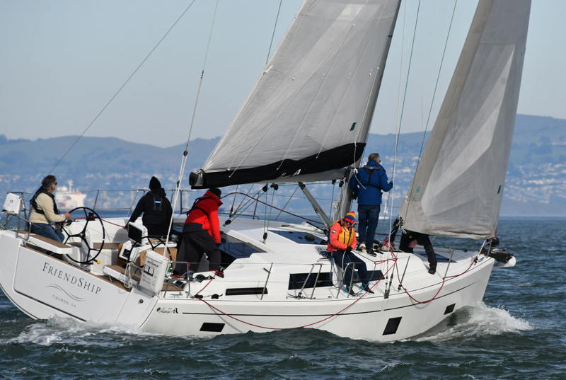 Kevin Roesler sailing Hanse 388, Friendship, towards Fort Mason.