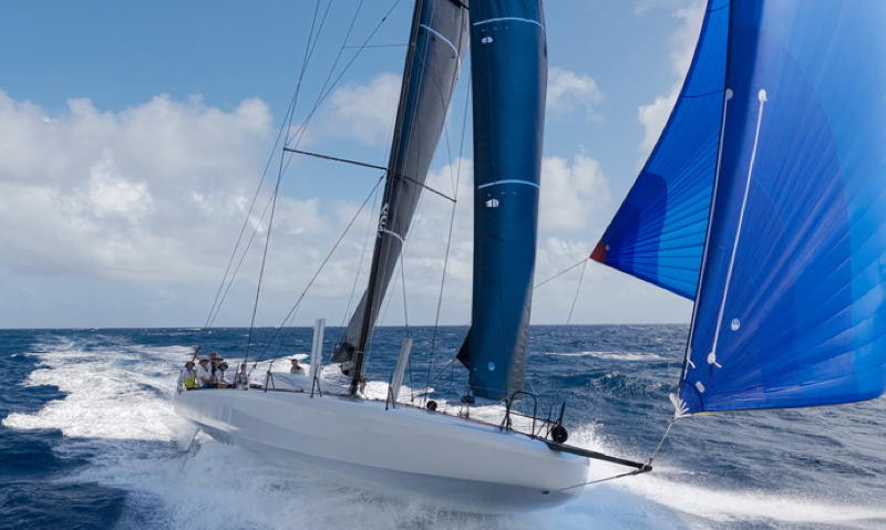 The scow-bowed Palandan 4 showed how the concept works on a 50' racing boat.