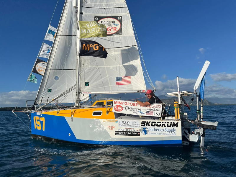 Josh's homebuilt plywood boat is still looking very smart after 30,000 miles of sailing.