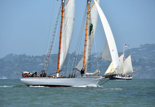 Man up the mast on a schooner