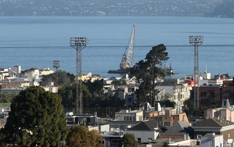 Dredging equipment was spotted arriving at San Francisco Marina this morning. 