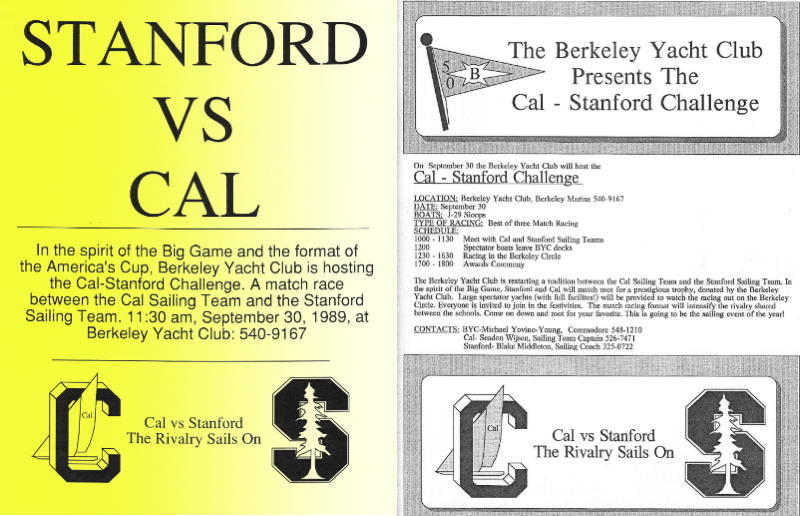 Promotional flyers from the first Cal - Stanford match racing regattas.