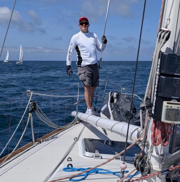 Spinnaker pole is ready in case the forecast is wrong. 