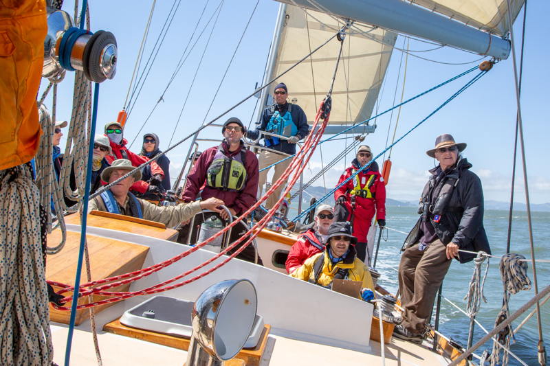 The opportunity to sail in the Master Mariners regatta always draws a full crew aboard Pegasus. 