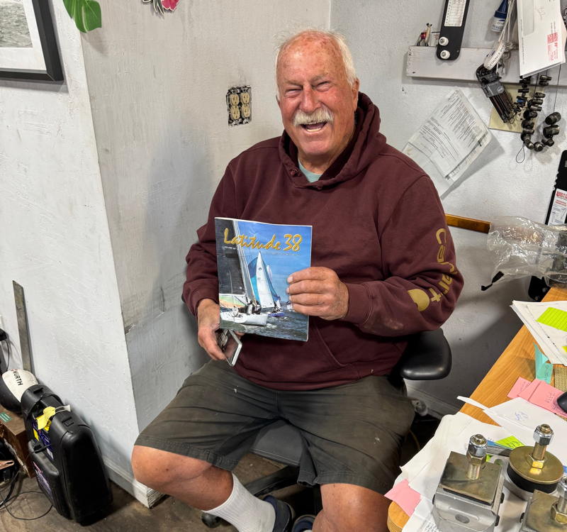 Cree Partidge of Berkeley Marine Center is smiling because he was one of the first to get his hands on the May issue of Latitude 38.