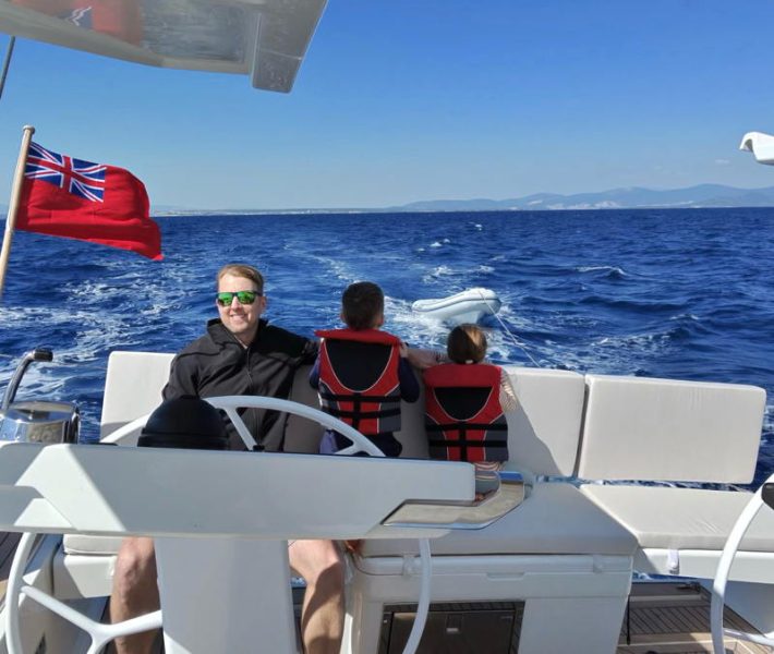 The kids are loving the ride with father, Nick, aboard Ethos in Turkey.