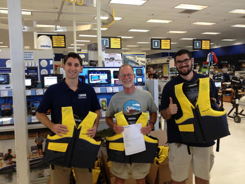Picking up the life jackets at West Marine.