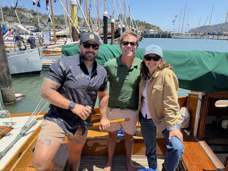 Andrew Egelston from Water Witch with Phil Mills on his restored Hurricane Random and Marie Bergsund from the Bird boat Grey Goose.