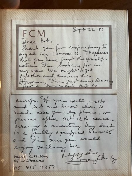 Before the internet, Rob received this letter from Franz McVay about the crew position.