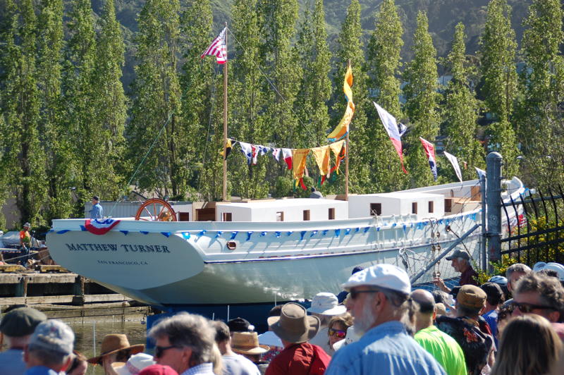 The town turned out to celebrate the launching of the Matthew Turner which combines traditional craftsmanship and advanced regenerative auxiliary power.