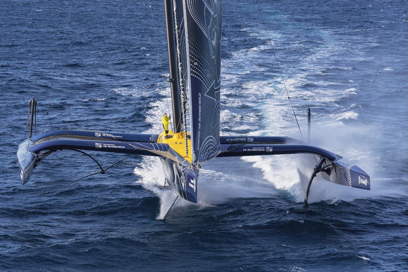 The 100-ft foiling trimaran Gitana emerged from the French working waterfront and circumnavigates at eye-watering speeds.