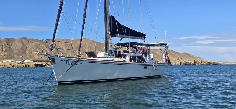 Ed Lecco's Voyager anchored somewhere warm, remote and connected.