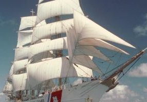 The USCG Eagle under full sail.