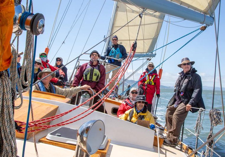 The opportunity to sail in the Master Mariners regatta always draws a full crew aboard Pegasus.