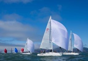 'Blackhawk' battles downwind with 'Ne*Ne', one of the other top boats in the J/105 fleet. 