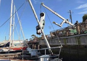 The car being retrieved from Sausalito Yacht Harbor.