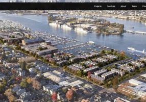 The large building in the middle of all the new housing built on the former home of a diverse ecosystem of marine businesses.