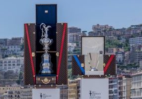 May 27, 2025. Louis Vuitton 38 America's Cup. America's Cup trophy and Louis Vuitton trophy in Naples.