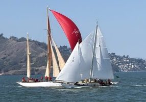 The 1927 schooner Wiletie has a close crossing with the 1924 ketch, Hurrica V.