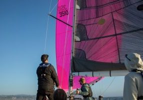 Rob Reis trims the kite. 