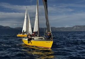 Two of the Santa Cruz 27s of one of the TYC keelboat fleets.
