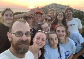 The sailing/mountain climbing crew at the top of the mountain in Croatia.
